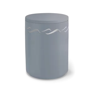 Urne für Seebestattung, Modell AQUA Brise taubenblau-silber